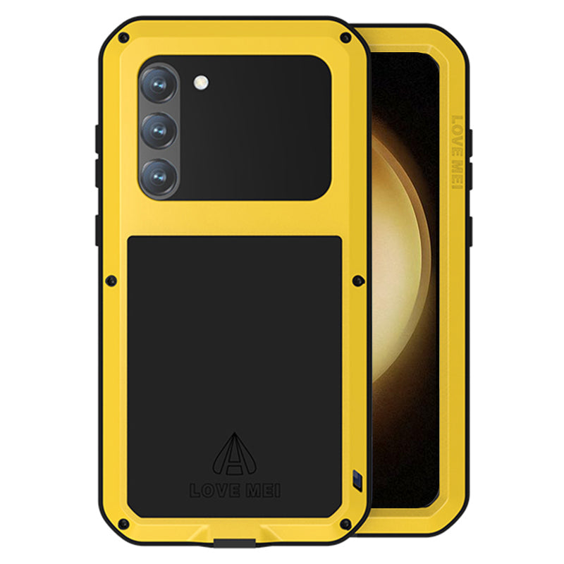 LOVE MEI For Samsung Galaxy S23 Shockproof Phone Case Silicone Metal Drop-proof Smartphone Cover with Tempered Glass Film LOVE MEI For Samsung Galaxy S23 Shockproof Phone Case Silicone Metal Drop-proof Smartphone Cover with Tempered Glass Film